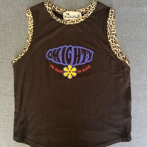 Omighty Black Tank Top with Leopard Trim